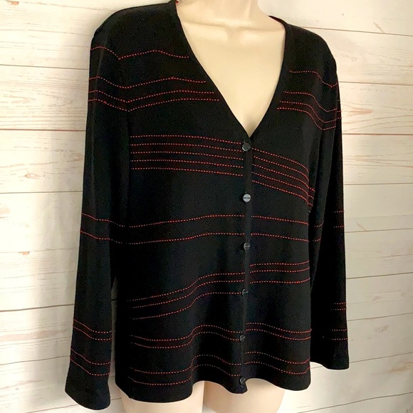 Escada 40/M Wool Blend Cardigan Sweater Black/Red - Picture 2 of 12